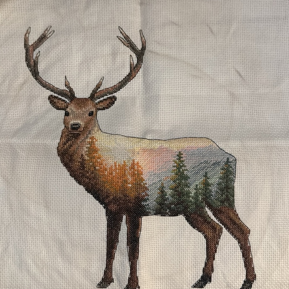 Completed Cross Stitch Abstract Buck